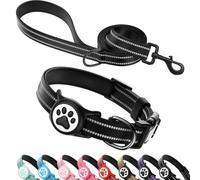 Airtag - Juego de collar y correa para perro, nailon reflectante ultra duradero acolchado con hebilla QR y soporte impermeable IP68 compatible con Apple AirTag, cómodo para perros pequeños, medianos y