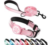 Airtag - Juego de collar y correa para perro, nailon reflectante ultra duradero acolchado con hebilla QR y soporte impermeable IP68 compatible con Apple AirTag, cómodo para perros pequeños, medianos y