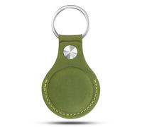 Airtag Llavero de piel auténtica - Funda Airtag de piel auténtica - Compatible con Apple AirTags - Colgante con botón de presión seguro (caqui)