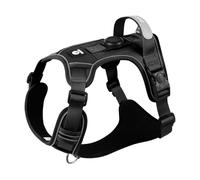 AirTag-Ready - Arnés para perro sin tirones con soporte para AirTag, chaleco reflectante ajustable para perros medianos y grandes (negro, mediano)