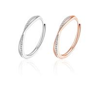 AIRTILY 2 tipos de anillos para mujer, elegante conjunto de anillos de diamante, anillo abierto ajustable, anillo de eternidad para mujer, anillo de diamantes de línea, metal no precioso, Cobre