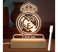 AIRUEEK Real Lampara Madrid, Madrid Regalos futbol Lampara Para Navidad, Cumpleaños, Base De Madera LáMpara Personalizada originales, Con Rotulador Para Pizarra Blanca