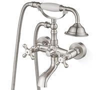 Airuida Grifo de baño de níquel cepillado con rociador de ducha de mano, montaje en pared, solo grifo de bañera de baño, manijas dobles cruzadas, grifo mezclador de agua caliente y fría, estilo