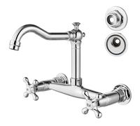 Airuida Grifo de cocina montado en la pared comercial cromado pulido grifo montado en la pared 8 pulgadas centro 2 agujeros doble cruz asas 360 giratorio grifo mezclador para cocina, restaurante,