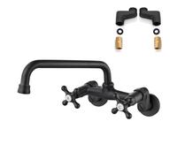 Airuida Grifo de cocina negro mate de montaje en pared, boquilla de 9 pulgadas, alcance de 3 a 9 pulgadas, grifo mezclador de agua caliente y fría, centro ajustable, asas dobles cruzadas, grifo