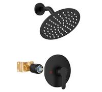 Airuida Juego de grifo de ducha negro mate de 8 pulgadas, sistema de ducha de lluvia con roscas hembra, válvula rugosa de una sola función, montaje en pared SUS304, juego de sistema de ducha de