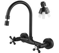 Airuida negro mate montaje en pared grifo del fregadero 8 pulgadas centro doble cruz manijas 360 grados giratorio caño cocina mezclador comercial