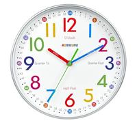 AIRUIFU Reloj de Pared de Colores para niños Analógico silencioso 25cm Reloj de Cuarzo para habitación Infantil Aprender a Ver la Hora Sala de Estar Habitación Infantil Escuela