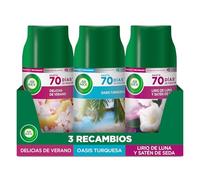 Airwick Freshmatic Pack de 3 Recambios de Ambientador Spray Automático, Aromas Mixtos, Delicias de Verano, Oasis Turquesa, Lirio de Luna