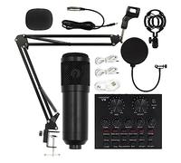 AIRYSSFU Kit de Tarjeta de Sonido, Kits de micrófono de Condensador Profesional V8 Tarjeta de Sonido Karaoke con Soporte de micrófono Condensador USB Mic Transmisión en Vivo(BM800V8)