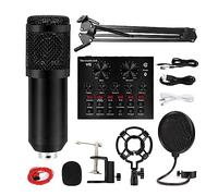AIRYSSFU Kit de Tarjeta de Sonido, Micrófono de Condensador con micrófono cardioide de Brazo de Tijera de suspensión con Tarjeta de Sonido V8 for Grabar Canto(US 4)