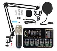 AIRYSSFU Kit de Tarjeta de Sonido, Micrófono de Condensador Profesional BM 800 inalámbrico V10 Pro Tarjeta de Sonido for PC Ordenador teléfono Karaoke en Vivo Cantando Juegos(Silve BM800 V10XPRO)