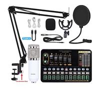 AIRYSSFU Kit de Tarjeta de Sonido, Micrófono de Condensador Profesional BM 800 inalámbrico V10 Pro Tarjeta de Sonido for PC Ordenador teléfono Karaoke en Vivo Cantando Juegos(White BM800 V10XPRO)
