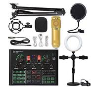 AIRYSSFU Kit de Tarjeta de Sonido, Micrófono de Condensador Profesional, Tarjeta de Sonido de Karaoke inalámbrica con Soporte voladizo, luz de Relleno(Gold Gold Suit)