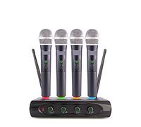 AIRYSSFU Kit de Tarjeta de Sonido, Micrófono inalámbrico UHF de 4 Canales, de micrófono de Mano dinámico Profesional, 60 Metros for Karaoke, Fiesta, Iglesia, discurso