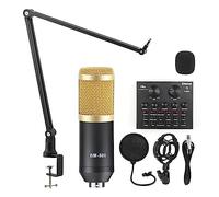 AIRYSSFU Kit de Tarjeta de Sonido, Micrófono Studio V8 Tarjeta de Sonido Phantom Power Kits Bm800 Micrófono de Condensador for PC Grabación de computadora Karaoke Streaming(Gold Mic Kits 3)