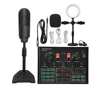 AIRYSSFU Kit de Tarjeta de Sonido, Paquete de micrófono de Condensador de Estudio Profesional Kit de micrófono WXH1000 con Tarjeta de Sonido en Vivo Karaoke inalámbrico(Black K20 LED)
