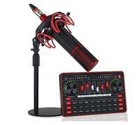 AIRYSSFU Kit de Tarjeta de Sonido, Tarjeta de Sonido Micrófono Profesional Dispositivo Externo Estéreo Computadora PC Teléfono móvil Canto en Vivo