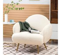 AISALL Sillón Moderno, sillón tapizado con Patas de Metal Dorado para salón, Dormitorio, balcón, Estudio, Blanco