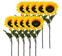 Aisamco 10 Flores Artificiales de Girasoles Artificiales con 1 Flor y 2 Hojas de 45 cm de Largo, Flores Artificiales para el hogar, Bodas, decoración