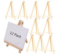 Aisamco 12 minicaletes de madera de 19 cm, soporte de exhibición de madera natural, caballete de artista, soporte de mesa para mostrar lienzos pequeños, tarjetas de visita, fotos, manualidades