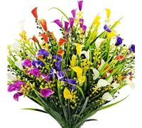 Aisamco 12 Piezas de Flores Artificiales de Exterior Falsas Flores de Lirio de Calla para Decoración,5 Colores de Flores Falsas para Casa Ventana Jardín Pared Patio Jardinera Colgante Decoración