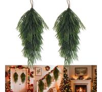 Aisamco 2 Piezas de Adorno de Lágrima Artificial de Navidad, Guijarros de Puerta de Agujas de Pino de 30", Guirnalda de Escalera Norfolk para Decoración de Puerta de Escalera de Chimenea de Navidad