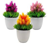 Aisamco 3 Piezas Plantas Artificiales en Maceta Plantas de Plástico en Maceta de lúpulo Artificial Flor Hierba Verde Flor Mini Planta Falsa con Macetas Blancas para Decoración de Oficina en Casa