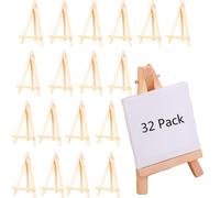 Aisamco 32 mini caballetes de madera, 8 x 15 cm, soporte de exhibición de madera natural, caballete de artista para exhibir lienzos pequeños, artes infantiles, tarjetas de visita, fotos