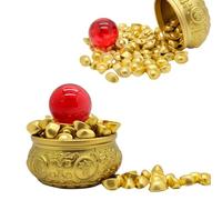 Aisamco Brass Feng Shui Golden Treasure Basin con 100 Pcs Ingot/Yuan Bao y 1 Red Lucky Ball, Wealth Bowl Porsperity Figurine para decoración Feng Shui,Decoración de Oficina en casa