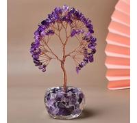 Aisamco Chakra Árbol de Cristal curativo de la Vida, Cristales y Piedras curativas, árboles bonsái, energía Positiva, Riqueza, Buena Suerte, decoración de Oficina en casa de Feng Shui (Morado)