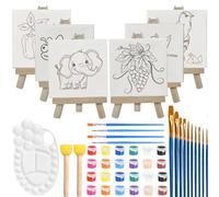 Aisamco Mini Lienzo y Caballete, Set de Pintura en Lienzo Incluye Lienzo Imprimado de 4x4 Pulgadas, Mini Caballete, Pintura Acrílica, Pinceles y Paleta para Niños Artistas Fiesta de Arte Dibujo