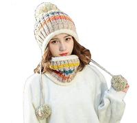 Aisaving Sombrero y Bufanda Mujer Invierno Conjunto de Bufanda de Punto Girls Beanie Hat Caliente Gorras con Scarf de Lana de Punto de Esquiar para Chicas(Beige)