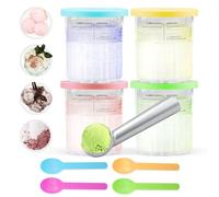 Aischens Contenedor de helado 24 OZ compatible con Ninja CREAMi Deluxe NC500 NC501EU Ice Cream Maker, 4Pack Tubs Pints Cups con tapas y cucharas Pint Accesorios
