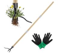 Aischens Desbrozadora de Malezas Manual de 110 cm con Mango Largo,Diseño Telescópico de 3 Secciones para Eliminar Hierbas sin Agacharse,Mango de Madera y Azada de 4 Puntas de Acero,Ideal para Césped