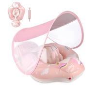 Aischens Flotador Rosa para Bebés con Sombrilla Desmontable y Arnés de Seguridad, 6-36 Meses Aro de Natación Infantil con Diseño Antivuelco para Piscina Playa y Baño