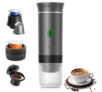 Aischens Máquina de café espresso portátil para coche, 60 ml, con calefacción eléctrica, con USB-C, compatible con cápsulas NS y café molido, mini cafetera para camping, oficina y senderismo (gris)