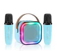 Aischens Mini Karaoke Infantil con 2 Micrófonos Inalámbricos, Karaoke Bluetooth Portátil con Luces LED para Niños y Adultos, Micrófono Karaoke Juguete con Efectos de Cambio de Voz, Regalos para Niños