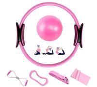 Aischens Set de Anillo de Pilates - 6 Piezas, Kit de Pilates en Casa, Círculo Mágico, Aro de Pilates, Pelota y Bandas Elásticas, Kit de Entrenamiento Accesorios para Ejercicios de Yoga Fitness (Rosa)
