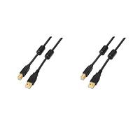 AISENS A101-0010 - Cable USB 2.0 Impresora con ferrita de 3 m, Color Negro & A101-0009 - Cable USB 2.0 Impresora con ferrita de 2 m, Color Negro