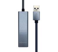 AISENS - A106-0401 Conversor USB 3.0 a ethernet gigabit 10/100/1000 Mbps + Hub 3xUSB3.0, Gris, 15cm