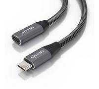 Cable Alargador USB 3.2 Aisens A107-0760/ USB Tipo-C Macho - USB Tipo-C Hembra/ Hasta 100W/ 20Gbps/ 50cm/ Gris