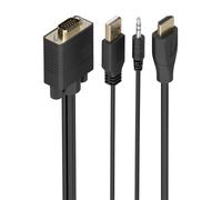 AISENS - A122-1015 - Cable CONVERSOR HDMI A SVGA+Audio, HDMI A/M-SVGA/M+Jack 3.5/M+USB-A/M, 2.0M