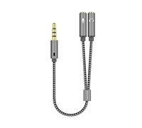 AISENS A128-0415 Cable adaptador audio Jack 3.5 4pines/M-2xJack 3.5 3pines/H, gris, 25cm