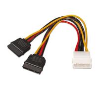 AISENS A131-0161 - Cable SATA Alimentación (MOLEX 4pin/M-2xSATA Hembra, 20 cm) Color Negro