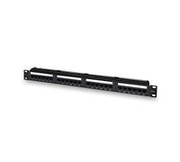 AISENS A141-0509 Panel de parcheo de 24 puertos RJ45 Cat.6 UTP, 19" 1U dual IDC con gestión de cables, negro
