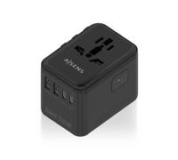 Aisens adaptador enchufe universal para viaje eu/usa/uk/au con cargador usb gan, 2xusb-a qc3.0, 2xusb-c pd3.0 25w, negro
