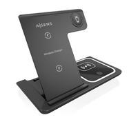 AISENS - ASCH-15W3WC043-BK - Cargador Inalambrico USB-C 3 en 1 de 15W para Movil, Apple Watch, Ariculares con Estuche de Carga, Negro