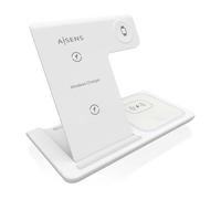 AISENS - ASCH-15W3WC044-W - Cargador Inalambrico USB-C 3 en 1 de 15W para Movil, Apple Watch, Ariculares con Estuche de Carga, Blanco