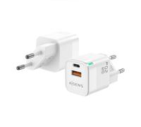 AISENS - ASCH-20W2P002-W - Cargador GAN 20W, 1XUSB-C PD3.0 QC4.0, 1XUSB-A QC3.0, Blanco
